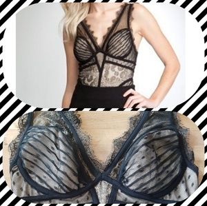 Bebe V-Neck Mixed Lace Bodysuit